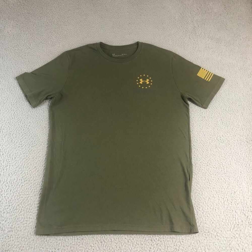Under Armour Shirt Mens Medium Green Military Freedom USA Flag Eagle Logo Loose